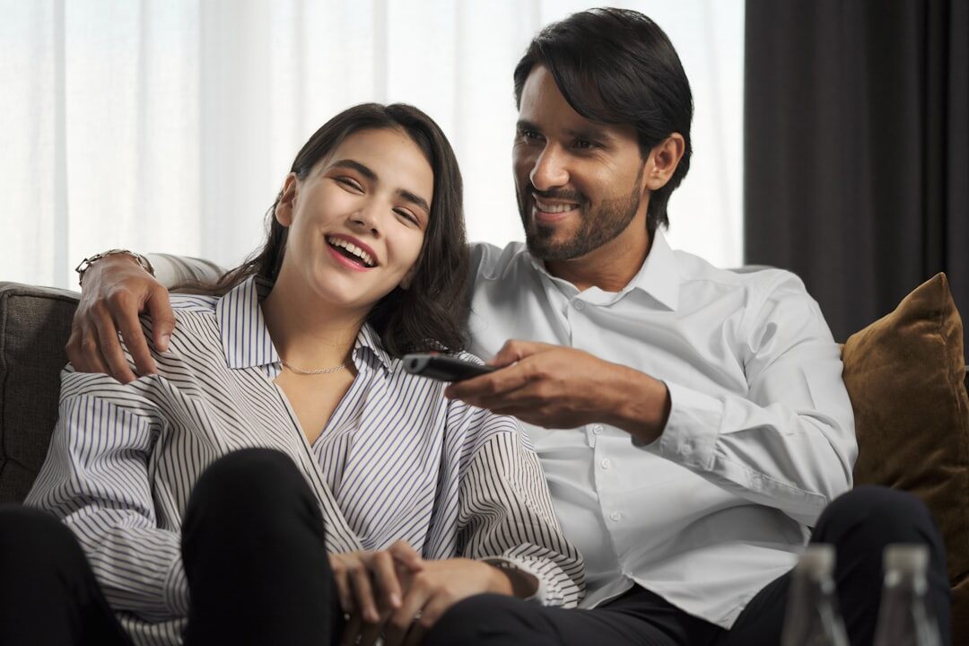 couple talking on couch